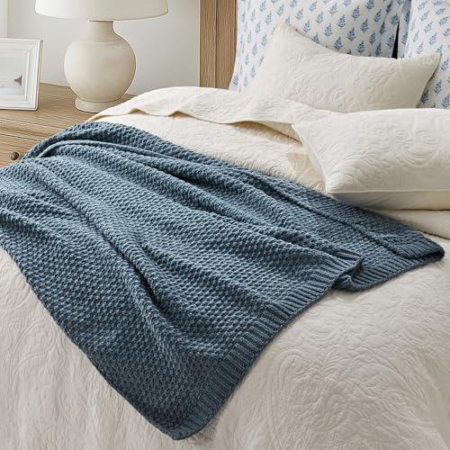 HOME Chunky Chenille Knit Throw Blanket (Stormy Blue / 60" X 80")