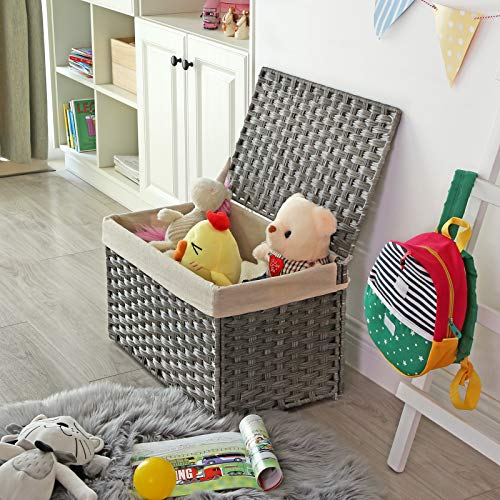 Woven Storage Basket with Lid (65 L / Gray)