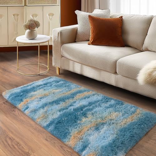 Soft Runner Rugs for Bedroom Hallways (2' x 4' (1 pc) / Abstract Blue)