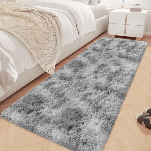 Super Soft Fluffy Living Room Area Rug 2x6 ft Tie (Tie-dyed Grey / 2' x 6' (Runner))