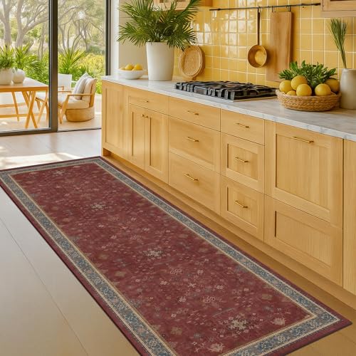 Boho 2x5 Small Kitchen Runners Rugs Non Slip (2' x 5' (Runner) / Burgundy)