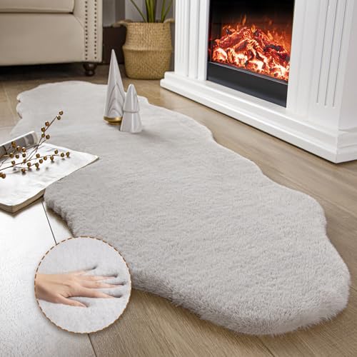 Ultra Soft Faux Rabbit Fur Chair Couch Cover Area Rug for Bedroom Floor Sofa Living Room Grey 2 x 6 Feet (2 x 6 ft / Grey)