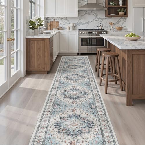 Washable Runner Rugs 2x10 Long for Hallway Kitchen (Blue / 2' x 10' (Runner))