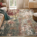 Washable 5'x8' Abstract Area Rug for Living Room Rustic Brown (Rust Red/Green/Blue/Multi / 5' x 8' (Rectangular))
