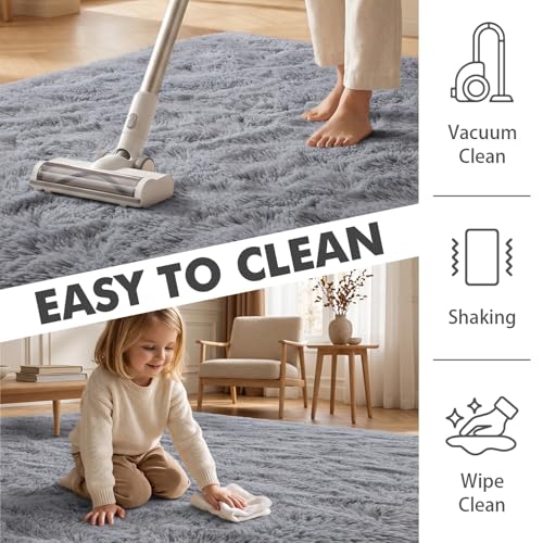 8x10 Ft Extra Large Shag Rugs for Living Room (Ec Light Grey / 8' X 10' (Rectangular))
