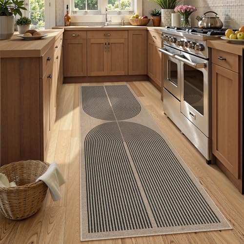 Modern Rainbow 2x8 Runner Rug (2'6" x 8' (Runner) / Nature/Black Rainbow)