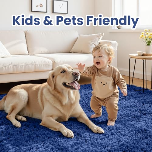 8x10 Fluffy Shag Area Rugs for Living Room Bedroom (Blue / 8' x 10' (Rectangular))