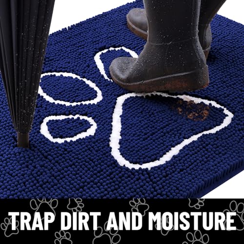 Dog Door Mat for Muddy Paws (30"X20" / Navy Blue and White)