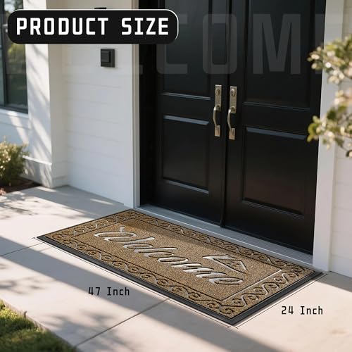 Welcome Mat Heavy Duty Sturdy Door Mats for Home Entrance Outdoor Indoor (Brown / 47x24 Inch)