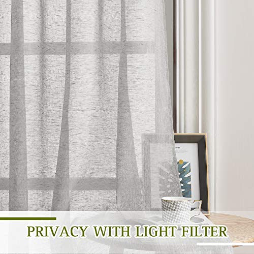 Flax Sheer Linen Curtains Privacy Protection for Bedroom (52"W x 45"L (Pack of 2) / Grey)