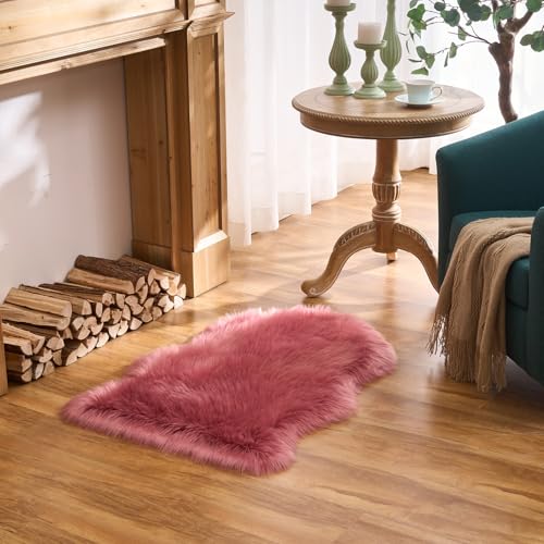 Ultra Soft Fluffy Shaggy Area Rug Faux Fur Rug Chair Cover Seat Pad Fuzzy Area Rug for Bedroom Floor Sofa Living Room (Blushpink / 2' x 3' (Sheepskin))