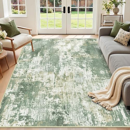 Washable 5'x7' Abstract Area Rug for Living Room Light Green (Green/Gray/Yellow / 5' x 7' (Rectangular))