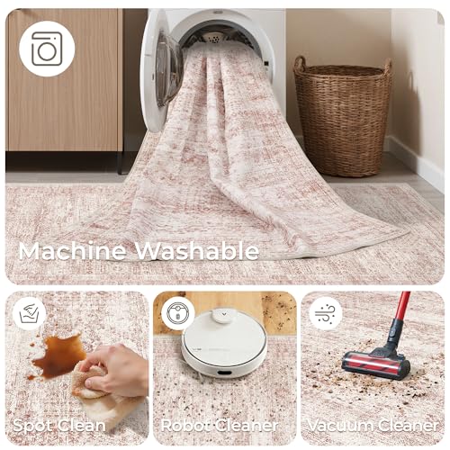 2x10 Runner Rug Non Slip (Pink/Ivory / 2' x 10' (Runner))