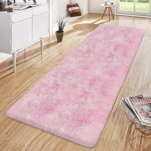 Super Soft Fluffy Living Room Area Rug 2x6 ft Tie (Tie-dyed Pink / 2' x 6' (Runner))