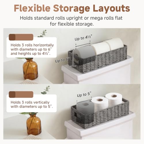Toilet Tank Basket for Bathroom (Grey / 14¼" L x 6¾" W x 3¾" H)
