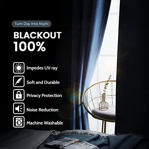 Navy Blue 100% Blackout Curtains Room Darkening Living Room 63 (Navy Blue / 42"W x 63"L (Pack of 2))