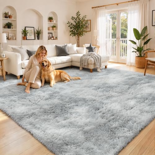 8x10 Area Rugs for Living Room (Light Grey Tie-dyed / 8' x 10' (Rectangular))
