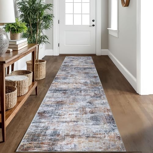 Abstract Runner Rug 2x10 Ft Washable Runners for Hallways (Orange/Brown/Grey / 2' x 10' (Rectangular))