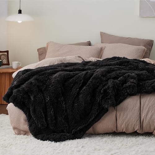 Faux Fur Fluffy Sherpa Fleece Queen Bed Blanket Black 60"x80" (07- Black / Queen (90" X 90"))