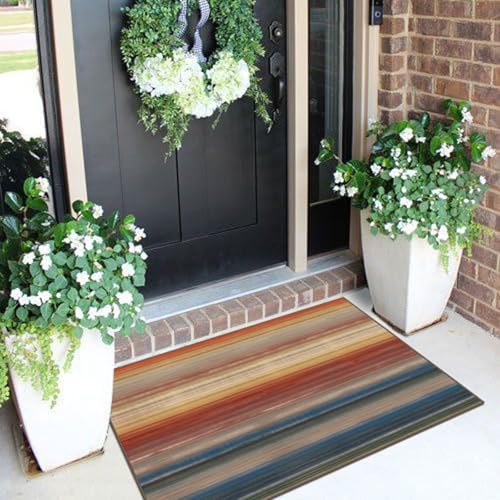 Front Door Mat Indoor Outside Entrance 2x3 Modern Ombre Rainbow Rug (Sunset Ombre - Rust/Blue / 2' x 3' (Rectangular))