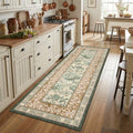 Terracotta Olive Sage Green 2x6 Washable Kitchen Runner Rugs Non Slip Provence Botanical Grove Vintage Boho Cottage Long Rug for Hallways Bedroom TPE Rubber Backing (Terracotta / Olive Sage Green / 2' x 6' (Runner))