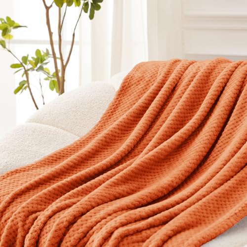 Soft Waffle Fleece Bed Blanket Queen Size (Burnt Orange / 90x90 in)