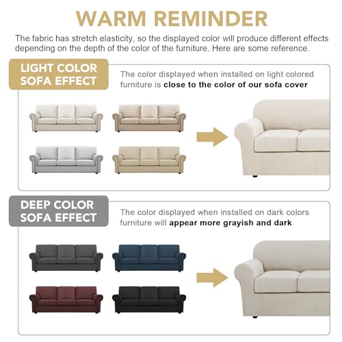 4 Piece Stretch Couch Covers for 3 Cushion Couch Sofa Furniture Slipcovers Feature Upgraded Thicker Jacquard Fabric (Large / Ivory)