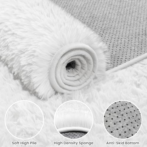 5x8 Fluffy Shag Area Rugs for Living Room Bedroom (White / 5' x 8' (Rectangular))