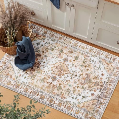 2x3 Washable Non Slip Boho Small Area Rug for Entryway (Vintage Peach/Cream / 2' x 3' (Rectangular))