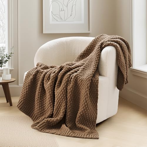 HOME Chunky Chenille Knit Throw Blanket (Camel Brown / 50" X 60")