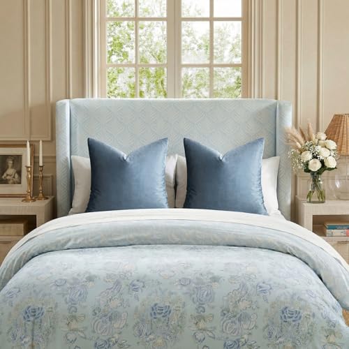 Stone Blue Velvet Throw Pillow Covers 24x24 Pack of 2 (Stone Blue / 24" x 24" (Pack of 2))