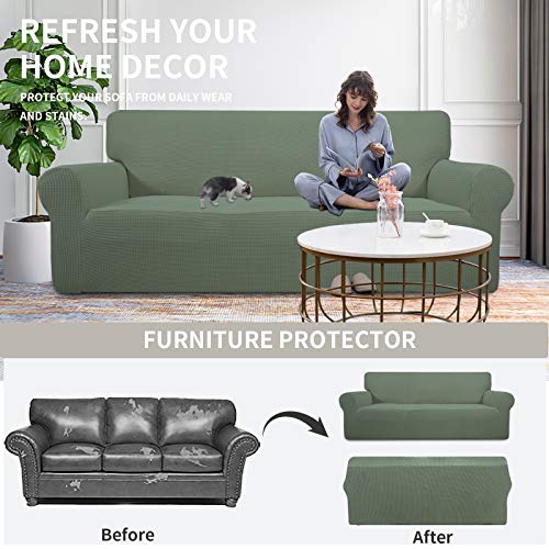 Stretch Oversized Loveseat Couch Covers Washable Greyish Green (Medium-XL Loveseat / Greyish Green)