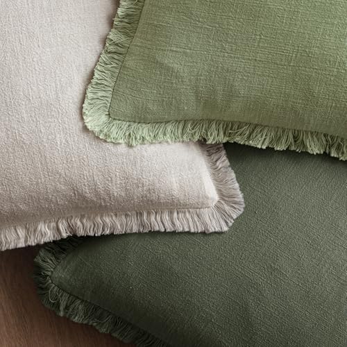 Boho Linen Fringe Decorative Throw Pillow Covers Rifle Green 18x18 (18" x 18" (Pack of 2) / Rifle Green)