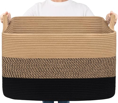 85L Large Woven Blanket Basket (Black Jute / X-Large(23.6"L x 15.7"W x 13.8"H))
