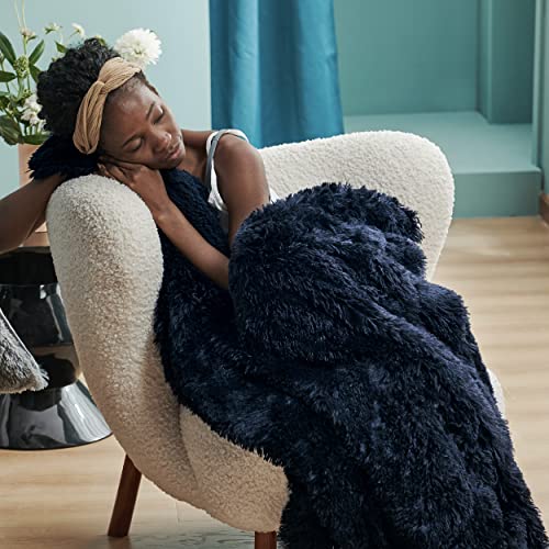 Faux Fur Fluffy Sherpa Fleece Queen Bed Blanket Navy Blue 60"x80" (14- Navy Blue / Queen (90" X 90"))