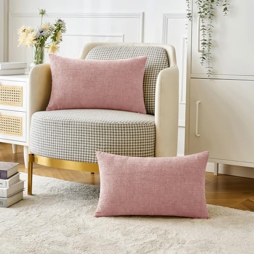 Soft Chenille Lumbar Throw Pillow Covers Blush Pink 12x20 Pack of 2 (20" x 12" (Pack of 2) / Blush Pink)