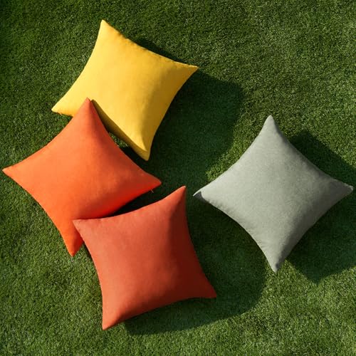 Pack of 4 Decorative Outdoor Throw Pillow Covers Linen Waterproof Pillow Covers Summer Farmhouse Cushion Cases for Patio Garden Tent Balcony Couch Sofa 16x16 Inch Rust Green (16" x 16" (Pack of 4) / Rust Green)