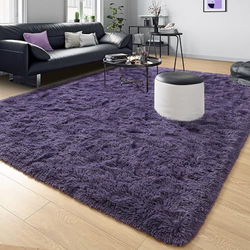 5x8 Area Rugs for Living Room Fluffy Gray Purple Rug for Bedroom (Gray Purple / 5' X 8' (Rectangular))
