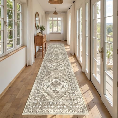 Hallway Runner Rug 2x12 Extra Long Washable Runner (Brown / 2' x 12' (Runner))