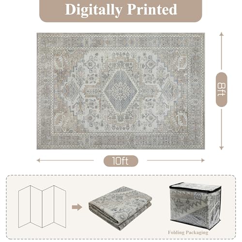 5x7 Washable Area Rugs for Living Room (5' x 7' (Rectangular) / Taupe-grey-brown-beige-light Blue)