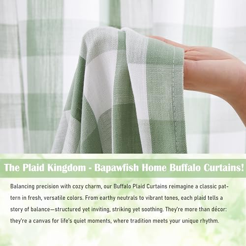 Sage Green Buffalo Plaid Semi Sheer Curtain Panels 84 Inches Long (Sage Green/White / 52"W x 84"L (Pack of 2))