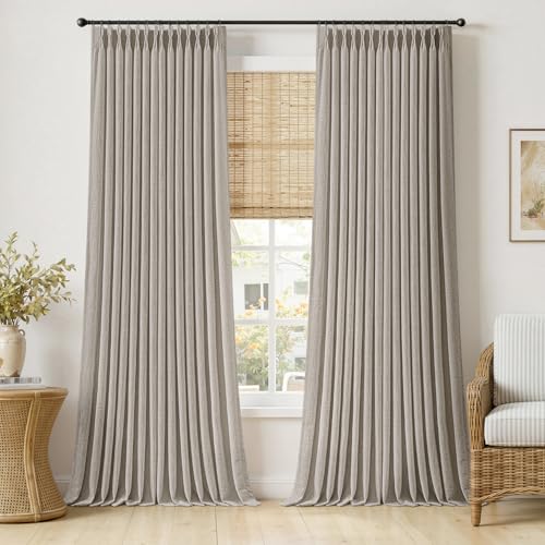 Pinch Pleated Thick Linen Curtains 102 Inches Taupe 2 Panels (Taupe / 40"W x 102"L (Pack of 2))