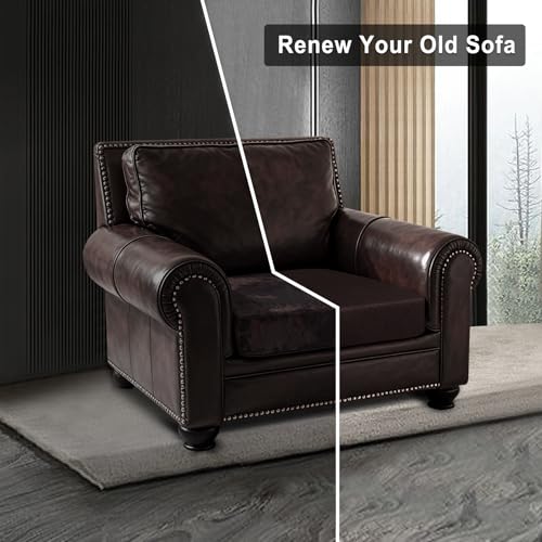 Leather Look Couch Cushion Covers Sofa Seat Slipcovers Sets Couches Furniture Protector for Sectional Armchair Loveseat Pets Kids Stretch Spandex Fabric (1 Cushion Armchair / 01 Chocolate)