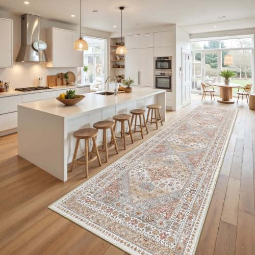 2.5x10 Kitchen Runner Rug Non Slip Vintage Washable Rugs (Orange / 2'6" x 10' (Runner))