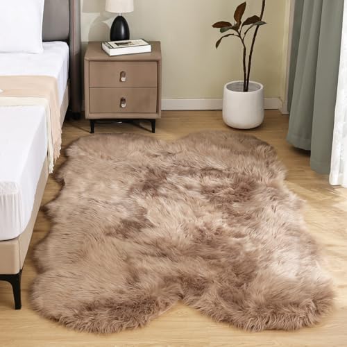 Beige Washable Rugs 4x6 for Living Room Fluffy Carpet Soft Shaggy Faux Sheepskin Fur Rug for Bedroom Floor Room Rugs Home Decor Sheepskin (4' x 6' (Sheepskin) / Beige)