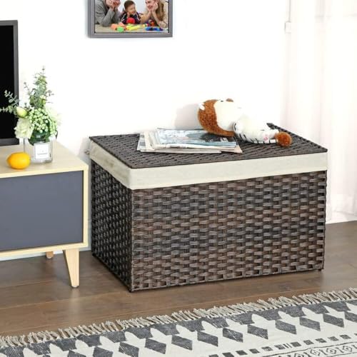 Woven Storage Basket with Lid (160 L / Brown)