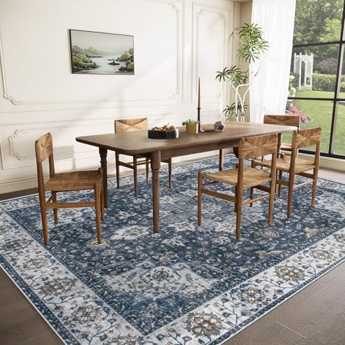 Area Rug 8x10 Washable Rug (Vintage Blue / 8' x 10' (Rectangular))