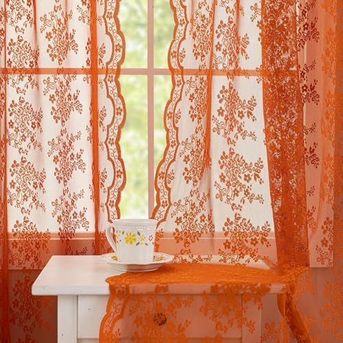 Vintage Lace Curtains 72 Inches Long (Burnt Orange / 52"W x 72"L (Pack of 2))
