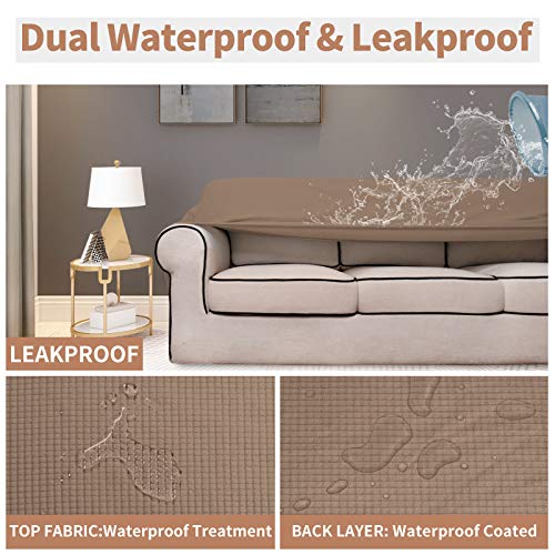 100% Waterproof Loveseat Couch Cover Stretch Jacquard Sofa Cover (Camel / Loveseat)