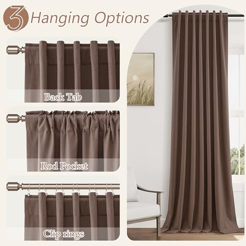100% Blackout Curtains 96 Inch Length 2 Panels Set for Living Room Bedroom Back Tab Thermal Insulated Black Out Linen Drapes Room Darkening Cappuccino (Cappuccino / 52"W x 96"L (Pack of 2))